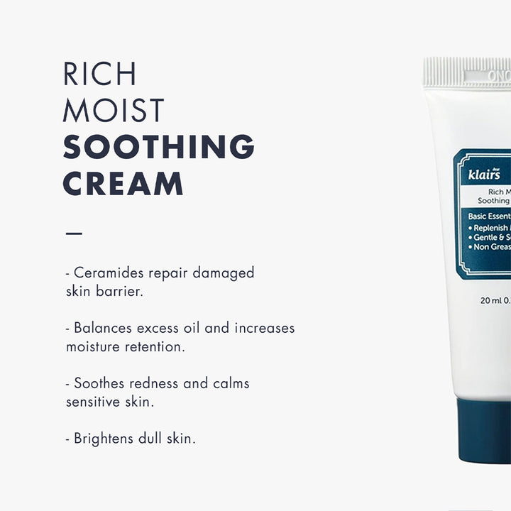 Shop Klairs Rich Moist Soothing Cream Mini 20 ml in India -Limese